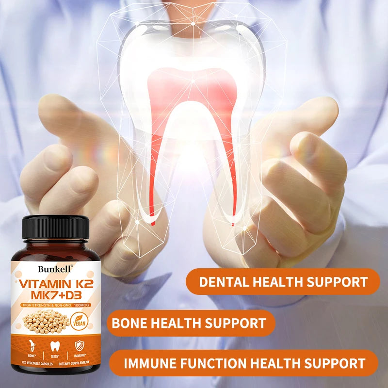 Bunkell Vitamin D3 + K2 Supplement Supports Bone and Dental Health and Enhances Immunity for Men & Women