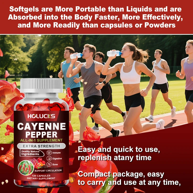 Premium Cayenne Pepper Supplement, with Grape Seed Oil, Turmeric, for Bone & Joint Health, Daily Digestive & Immune Health