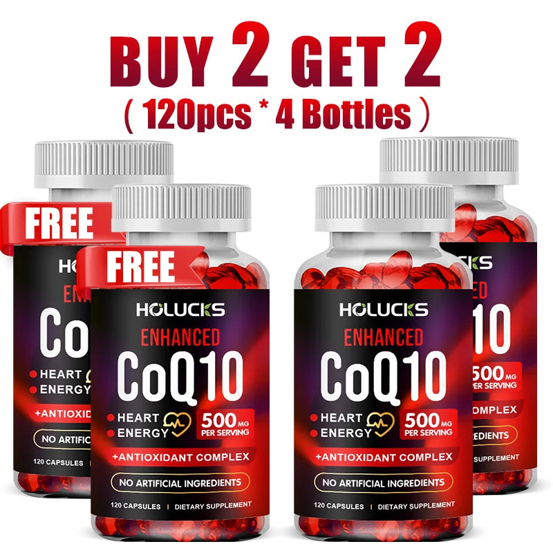 Buy 1 Get 1 Free! CoQ10 500mg Supplement, for Heart Health, Energy Production & Antioxidant, Promotes Radiance, Men & Women