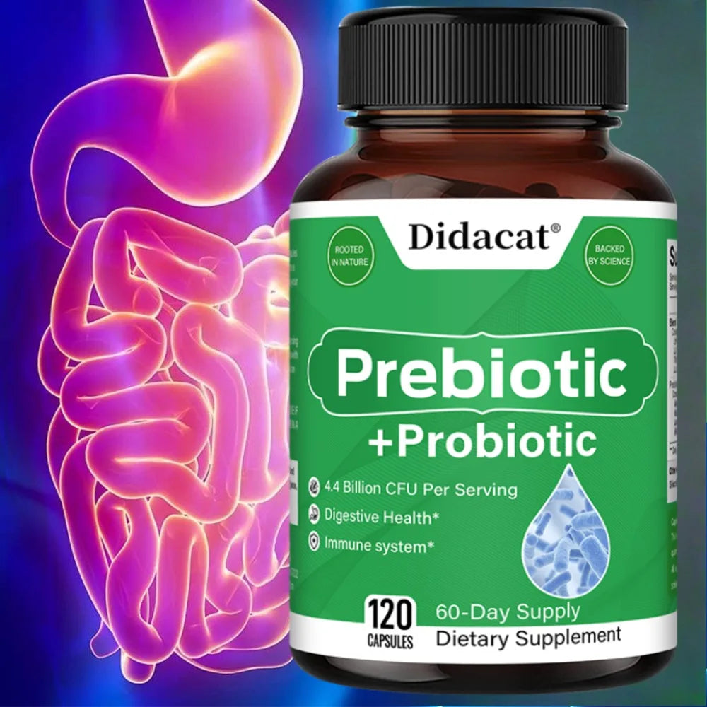 Probiotics & Prebiotics Supplement for Women & Men, Support Digestive Health, Gut Health, Immune System, 120 Capsules