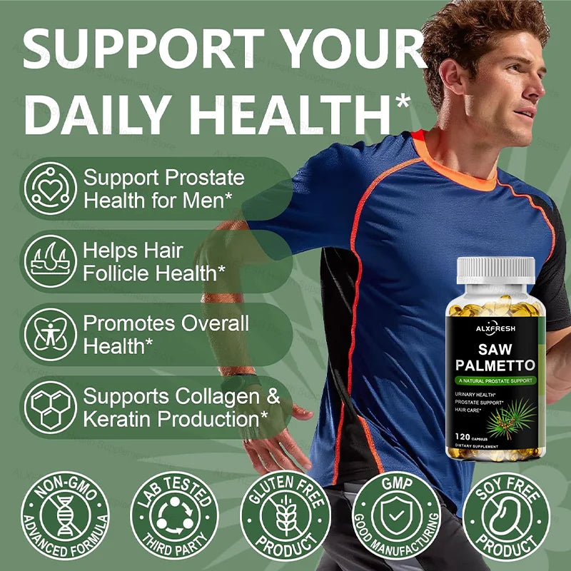Saw Palmetto Capsules High Potency for Prostate, Urinary Tract ,Bladder Hair Health Supplement
