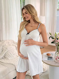 Maternity Nursing Nightgown With Ruffle Trim And Bowknot Detail