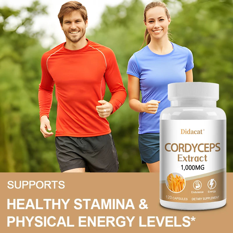 Natural Cordyceps 1000 Mg Supplement - Non-GMO 120 Capsules, Stamina and Energy Support, Helps Immune & Cardiovascular Health