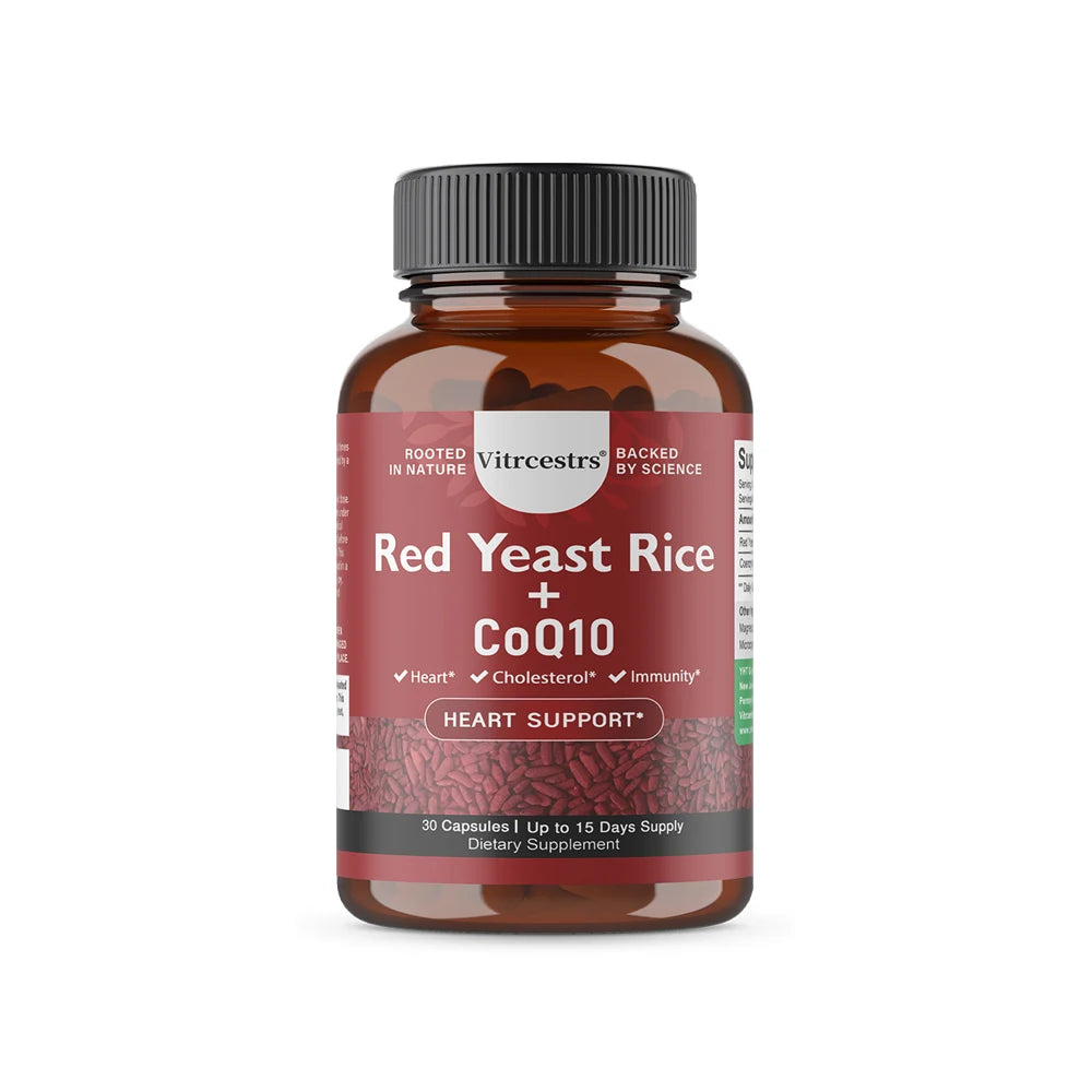 CoQ10 + Red Yeast Rice Supplement, for Cardiovascular & Heart Health, Anti-Aging, Energy Boost, Promote Vitality, Non-GMO