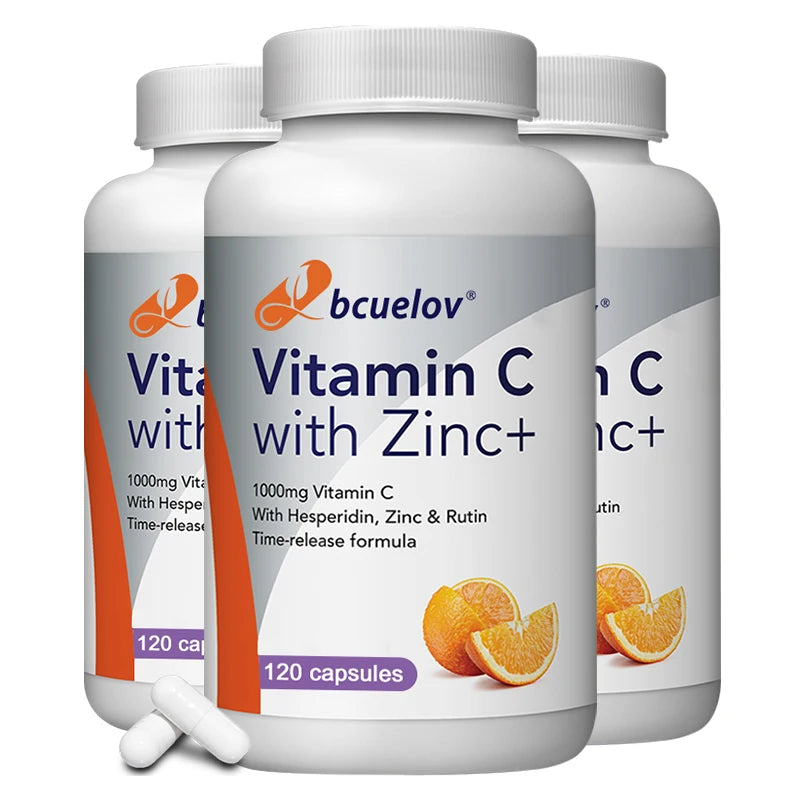 Organic Vitamin C + Zinc Capsules, High Absorption Immune Support, Antioxidant, Collagen Health Supplement - 30/60/120 Counts