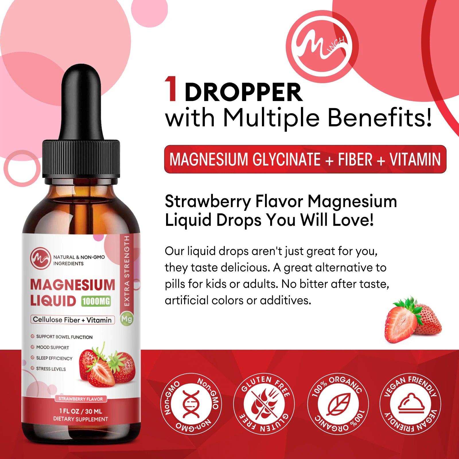 MINCH Magnesium Glycinate Liquid Drop,Sleep Support Vegan Non-GMO Support Bone & joints Health Promote Muscle & Nerve Health