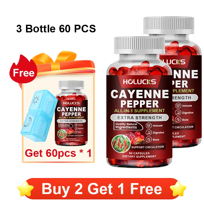 Premium Cayenne Pepper Supplement, with Grape Seed Oil, Turmeric, for Bone & Joint Health, Daily Digestive & Immune Health