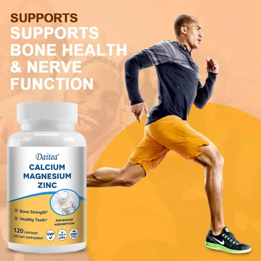 Calcium, Magnesium, Zinc Supplement - Supports Bone Health and Immune System Enhances Nutrient Absorption