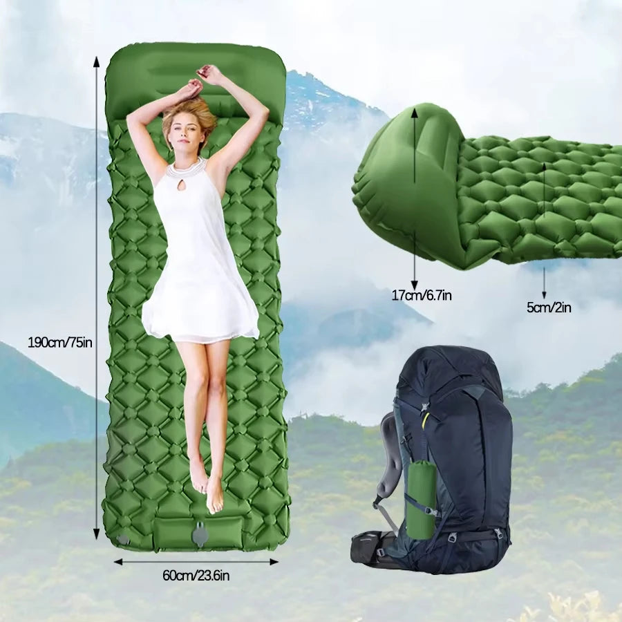 190*60cm Outdoor Camping Inflatable Mattress Sleeping Pad With Pillows Ultralight Air Mat Built In Inflator Pump Hiking RV