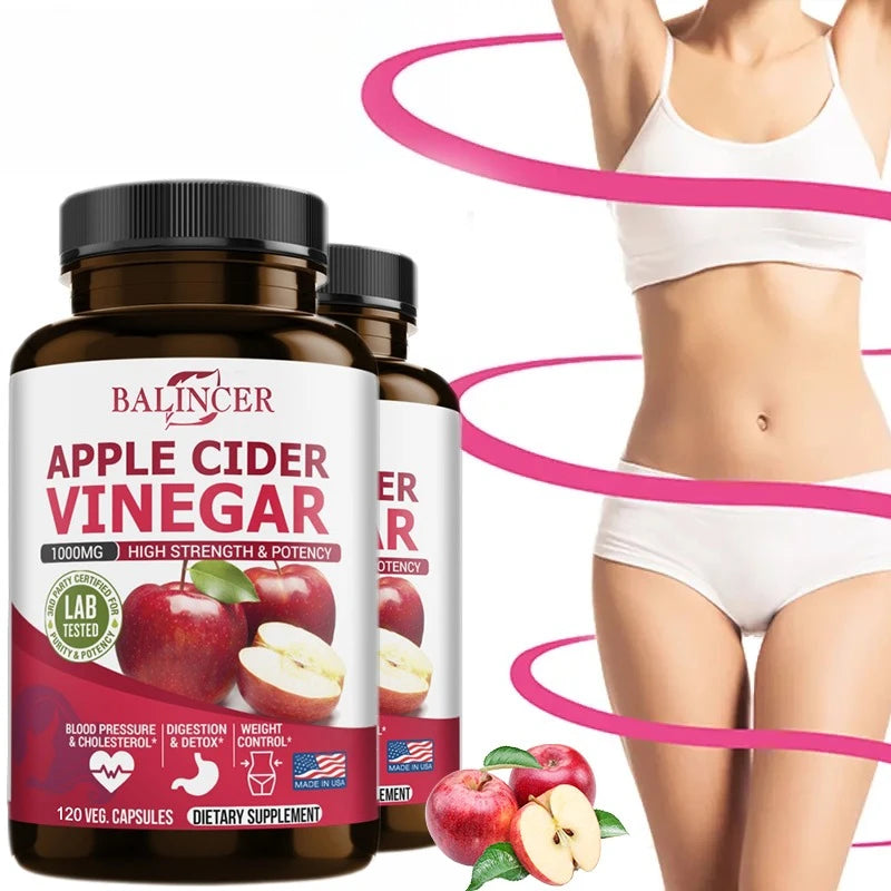 Apple Cider Vinegar Supplement - Fat Burning, Weight Management, Detox, Improves Digestion, Non-GMO- 120 Capsules