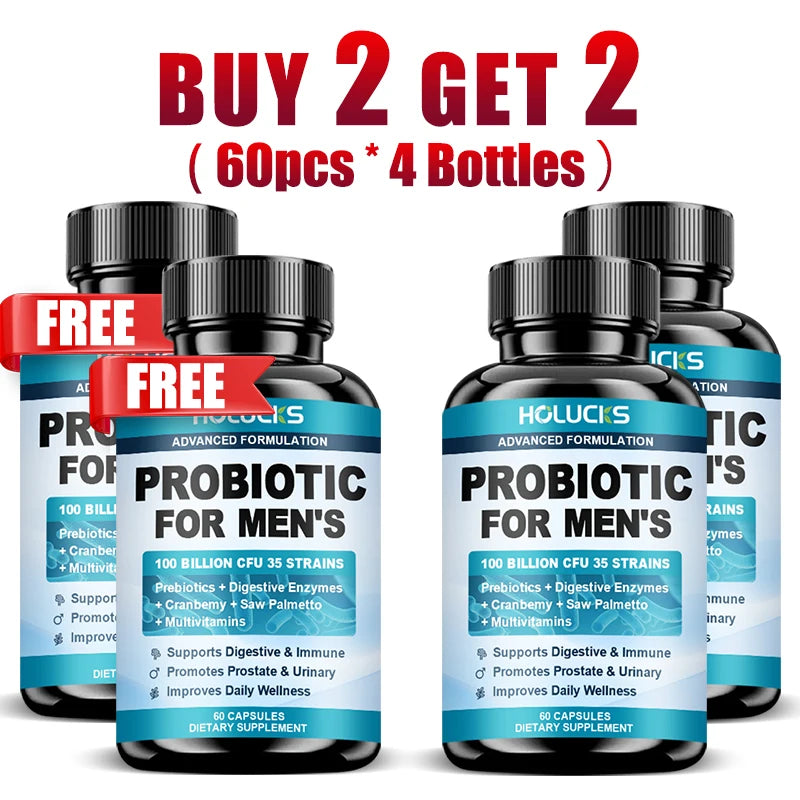 HOLUCKS Men's Probiotic Supplement with Prebiotics & Enzymes, Support Gut Health, Immune System & Daily Overall Wellness for Men
