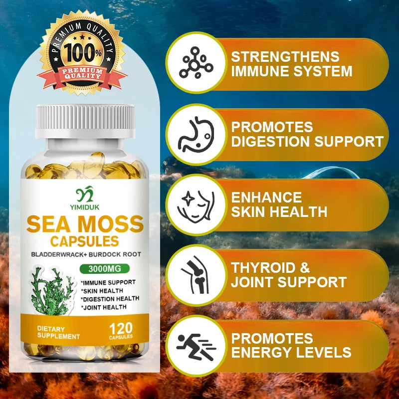 Buy 1 Get 1 Free! Organic Sea Moss Supplement, for Thyroid & Skin Health, Boosts Immunity, Energy & Digestion, GMP Certified