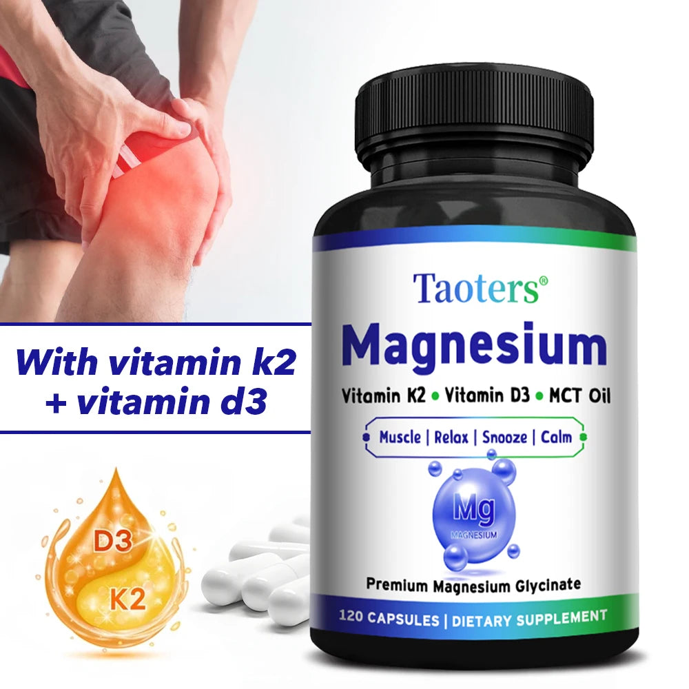 Magnesium Glycinate Capsules - Vitamin K2, D3, Support Bone Joint Wellness, Muscle Recovery, Nerve Mood Balance & Sleep Quality