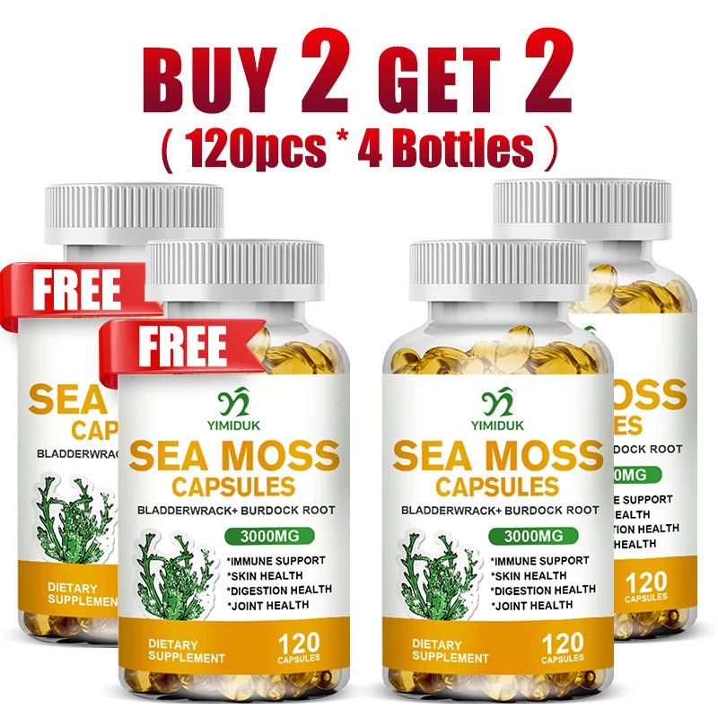Buy 1 Get 1 Free! Organic Sea Moss Supplement, for Thyroid & Skin Health, Boosts Immunity, Energy & Digestion, GMP Certified