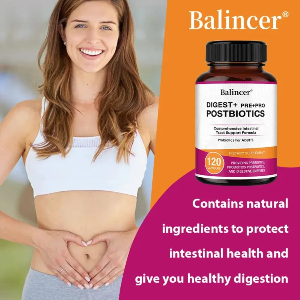 Postbiotics Digestive Enzymes Supplement - Gas & Bloating Relief, Digestion and Intestinal Health for Adults Men and Women