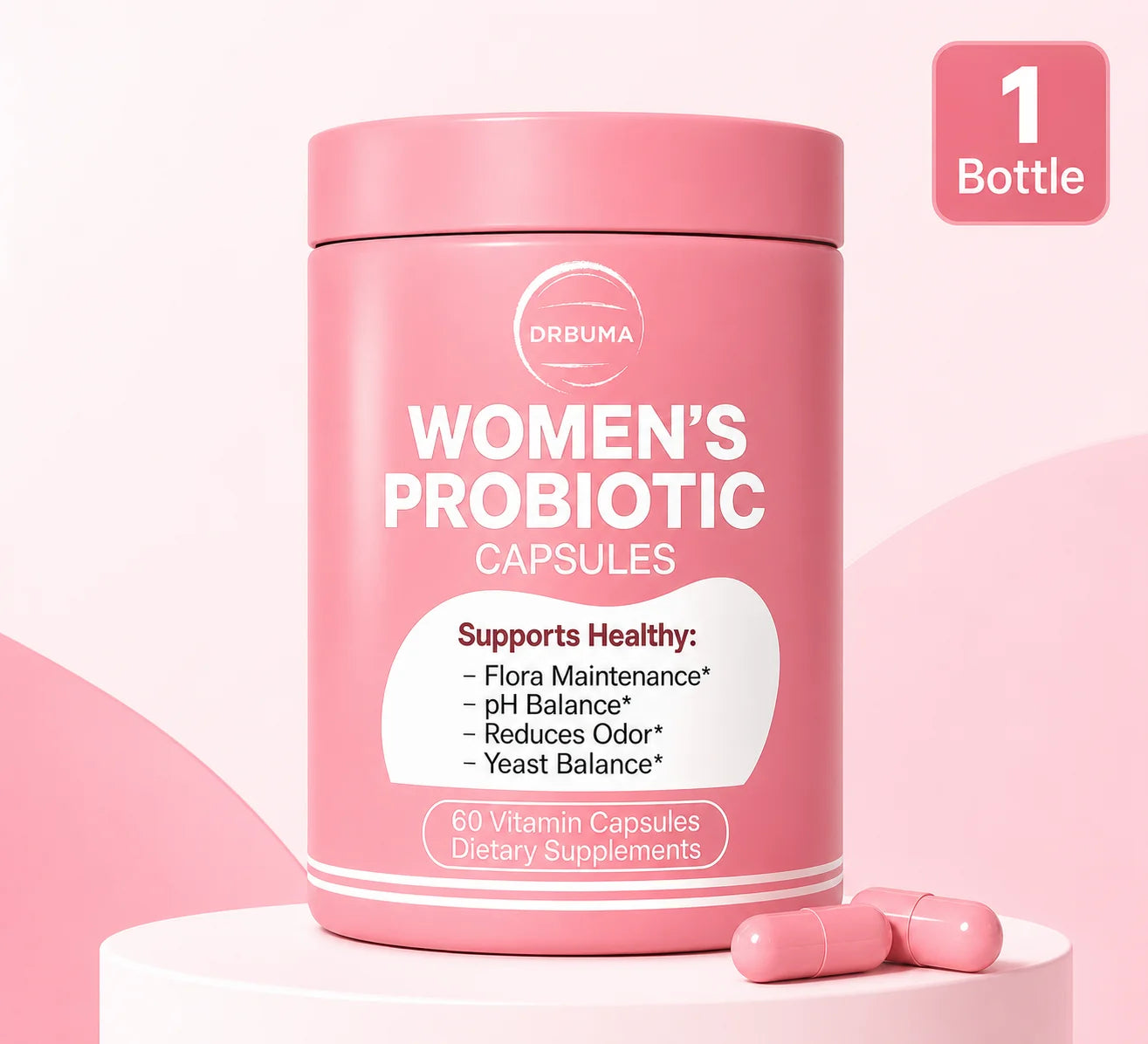 60-Capsule Probiotic Supplement for Women, Ideal Daily Dietary Nutritional Supplement, Portable Pink Bottle, Daily Care Partner for Females, Easy to Carry for Home, Office and Travel Use, Nutritional Supplement for Women’s Vibrant Lifestyle