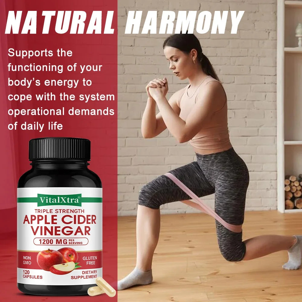 Apple Cider Vinegar Supplement - Promote Metabolism and Digestion, Detox, Gut and Immune Health, 120 Vegan Capsules