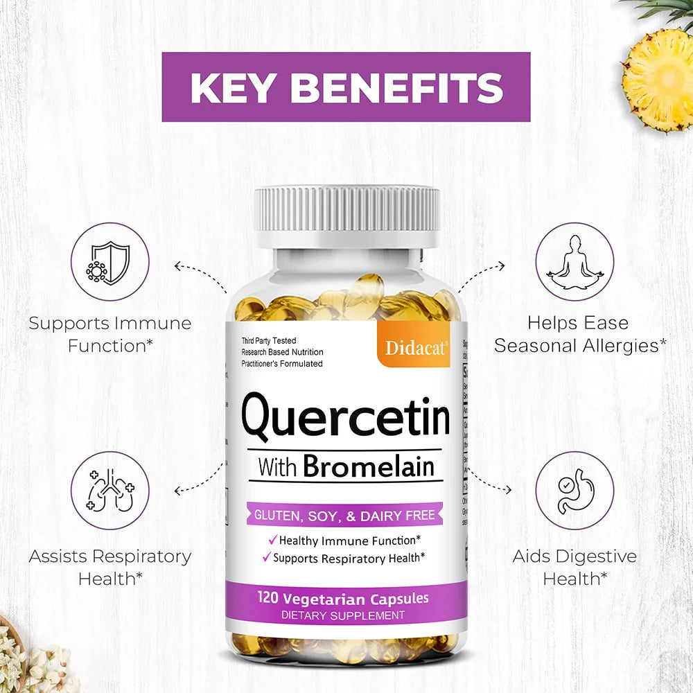 Quercetin with Bromelain Supplement, Enhance Immunity Respiratory, Antioxidant and Help Maintain Cardiovascular Health