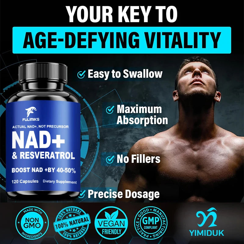 Premium NAD+ Supplement, with Pure NAD+ & Trans-Resveratrol,Vitamin, Support Cellular, Skin, Hair & Nail Health, Immune, sleep
