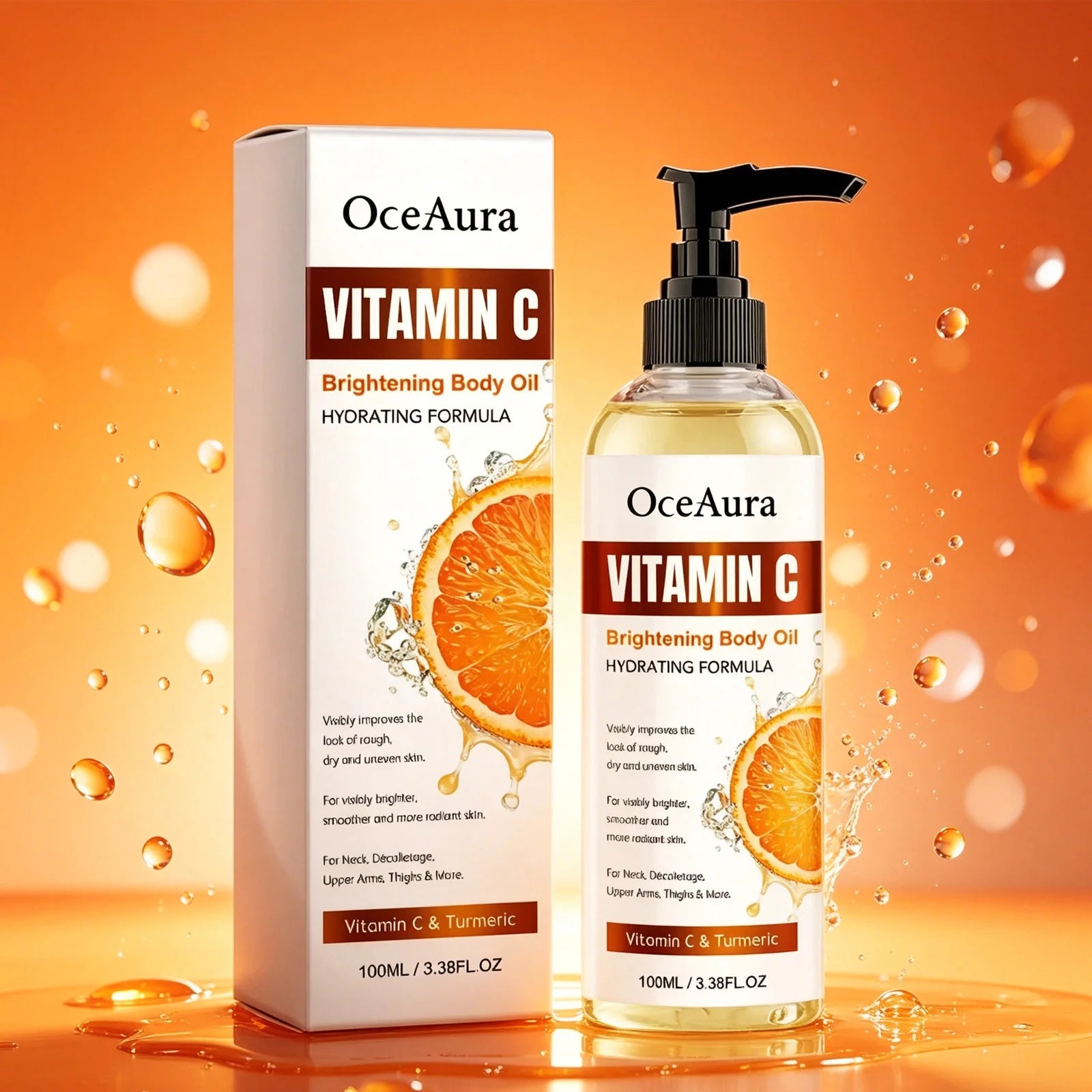 OceAura 100ml Vitamin C Skin Care Body Oil Moisturizes Skin Smooth, Moist and Shiny Skin Care Body Oil