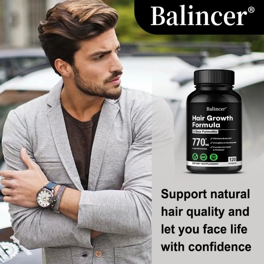 Saw Palmetto, with Biotin, Suitable for Both Men and Women, Promotes Hair Growth and Supports Skin, Nail Health, 120 Capsules