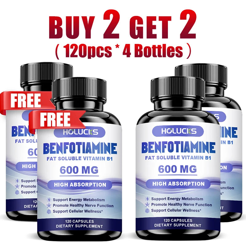 Benfotiamine Capsules, with Fat-Soluble Vitamin B1, Support Nerve Health, Energy Metabolism & Cellular Wellness for Men & Women