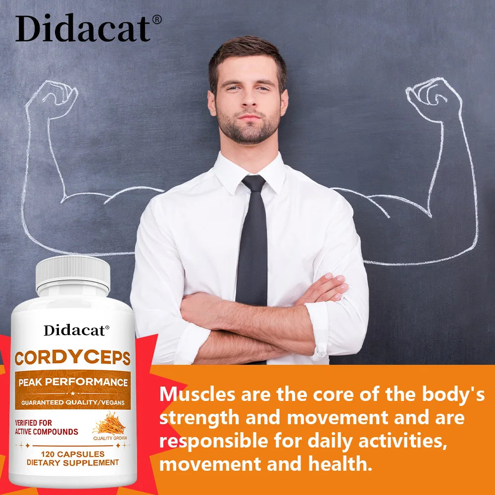 Cordyceps Mushroom Capsules 1000mg, Natural Wellness Supplement, Support Brain, Energy, Stamina, Immune & Cardiovascular Health