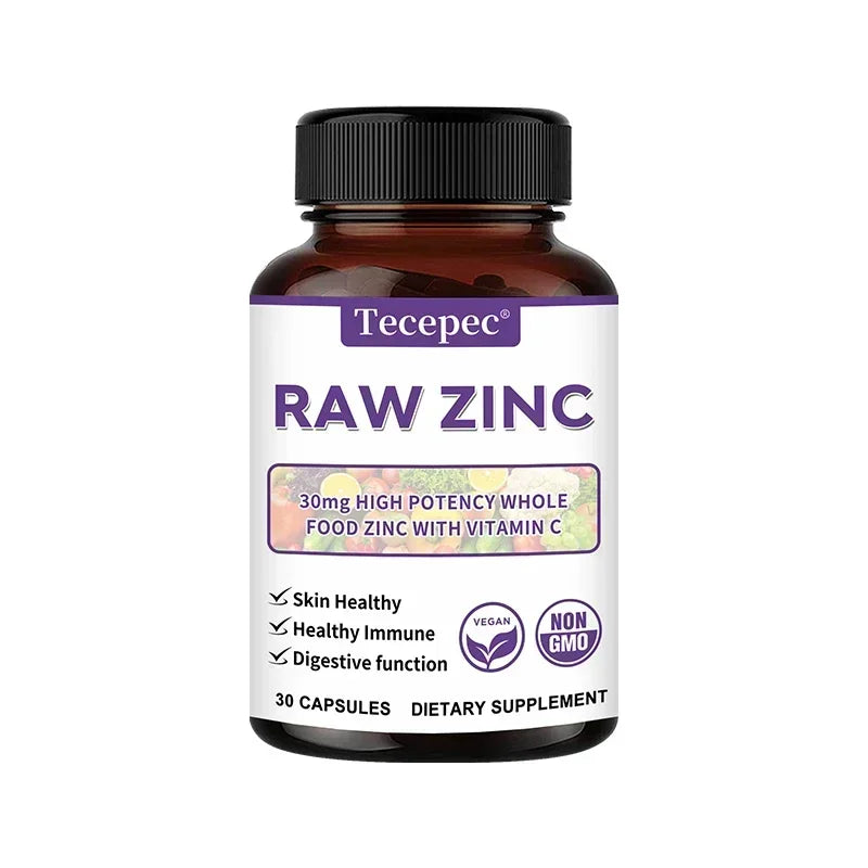 Zinc Vitamins - Raw Zinc Whole Food Supplement with Vitamin C, Vegetarian, for Skin Health, Immune & Digestive Function