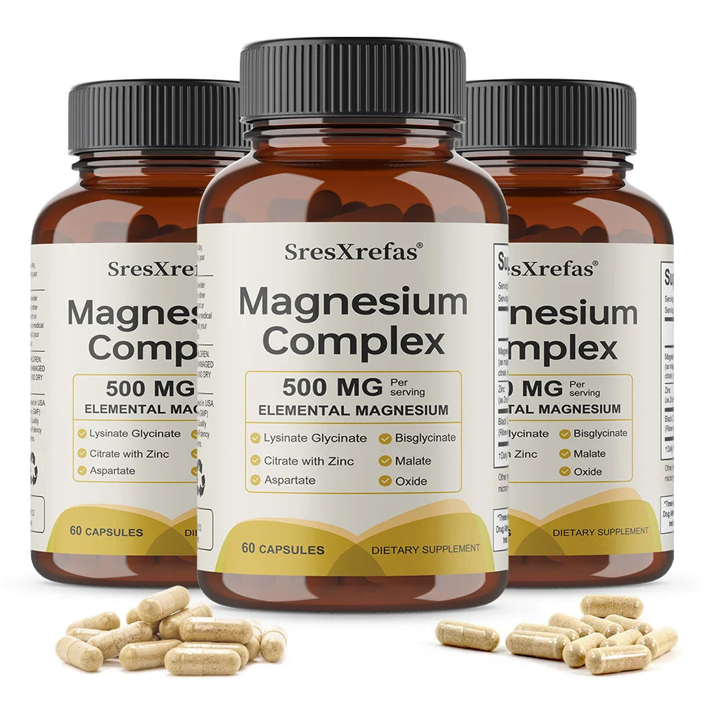 Magnesium Complex 500mg for Women & Men | 6 in 1 Magnesium Supplement with Zinc | Quality Sleep & Muscle Health