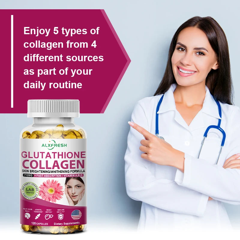 Multi Collagen Pills with Hyaluronic Acid + Vitamin C | Hydrolyzed Collagen Glutathione | for Women & Men Skin Nail Hair Health