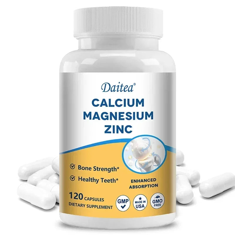 Calcium, Magnesium, Zinc Supplement - Supports Bone Health and Immune System Enhances Nutrient Absorption