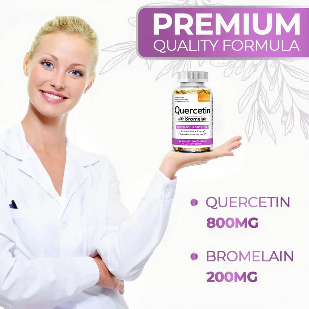 Quercetin with Bromelain Supplement, Enhance Immunity Respiratory, Antioxidant and Help Maintain Cardiovascular Health