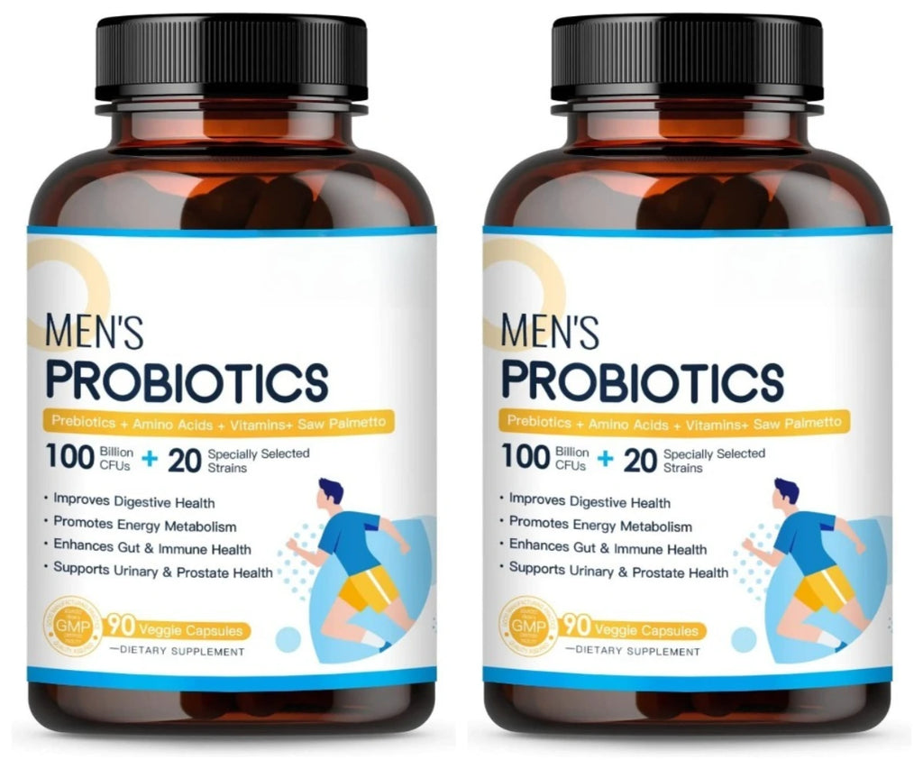 Men’s Probiotic Supplement 100 Billion CFU 20 Strains Prebiotics Digestive Enzymes Vitamins Gut Health Daily Wellness 90 Count