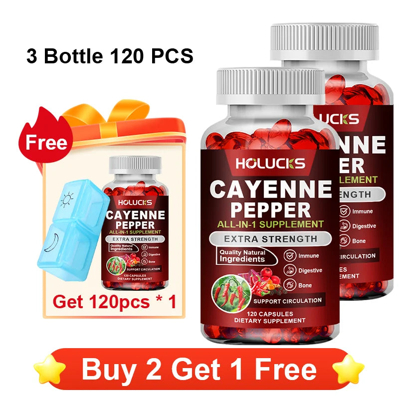 Premium Cayenne Pepper Supplement, with Grape Seed Oil, Turmeric, for Bone & Joint Health, Daily Digestive & Immune Health