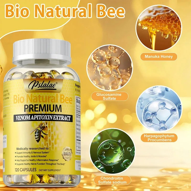 Natural Bee Venom Extract Capsules - Glucosamine Chondroitin Supplement Relieves Joint Pain and Stiffness, Promotes Bone Health