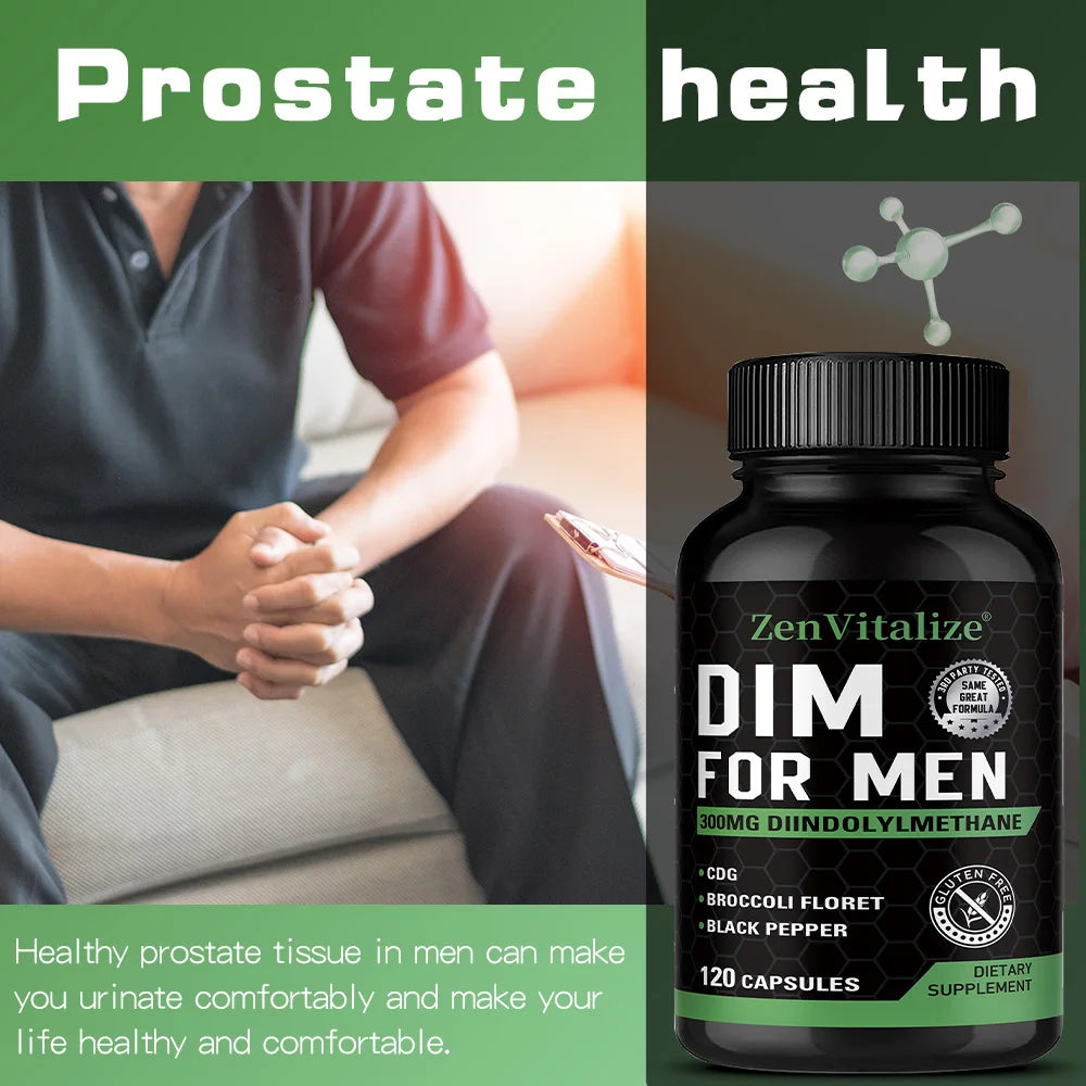 DIM Supplement for Men 300mg | Extra Strength Men’s Health Supplement with Broccoli and Black Pepper, Gluten-Free