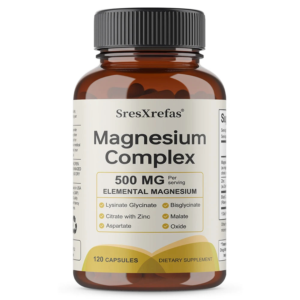 Magnesium Complex 500mg for Women & Men | 6 in 1 Magnesium Supplement with Zinc | Quality Sleep & Muscle Health