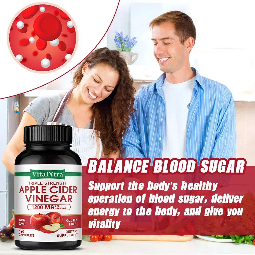 Apple Cider Vinegar Supplement - Promote Metabolism and Digestion, Detox, Gut and Immune Health, 120 Vegan Capsules